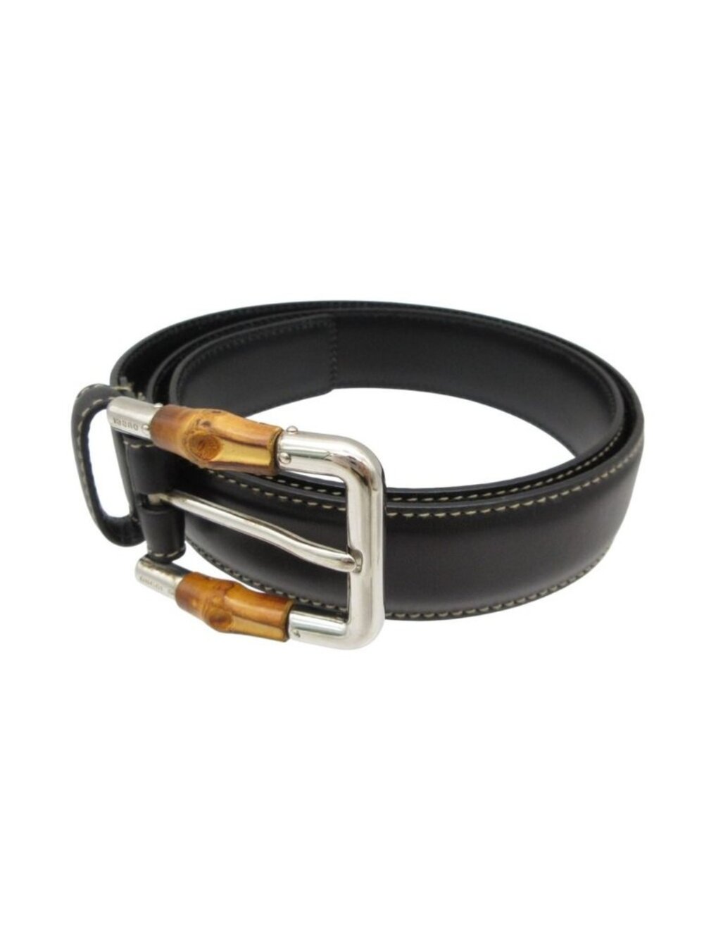 Gucci Belt Leather Logo Bamboo Black 80.32